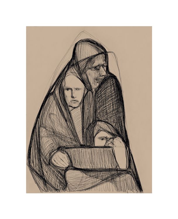 "150. Пересторога, 2022 / Guardedness, 2022 папір, вугілля / paper, charcoal 100 x 75,5 см."